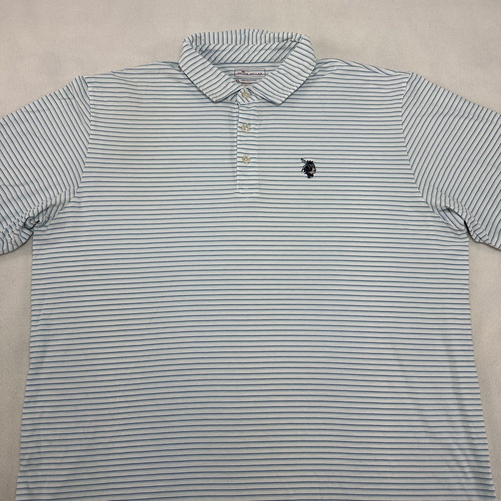 Peter Millar Polo Shirt Mens XL Blue White Stripe Pima Cotton‎ Golf Casual Knit